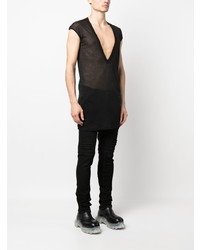 schwarzes T-Shirt mit einem V-Ausschnitt von Rick Owens