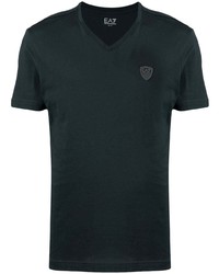 schwarzes T-Shirt mit einem V-Ausschnitt von Ea7 Emporio Armani