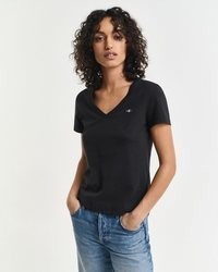 schwarzes T-Shirt mit einem V-Ausschnitt von GANT