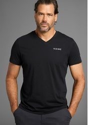 schwarzes T-Shirt mit einem V-Ausschnitt von H.I.S