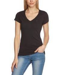 schwarzes T-Shirt mit einem V-Ausschnitt von Hilfiger Denim