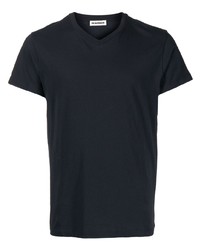schwarzes T-Shirt mit einem V-Ausschnitt von Jil Sander