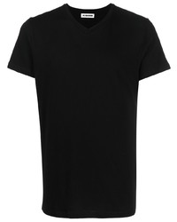 schwarzes T-Shirt mit einem V-Ausschnitt von Jil Sander