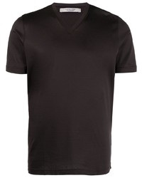 schwarzes T-Shirt mit einem V-Ausschnitt von La Fileria For D'aniello