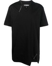 schwarzes T-Shirt mit einem V-Ausschnitt von Les Hommes