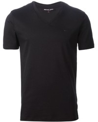 schwarzes T-Shirt mit einem V-Ausschnitt von Michael Kors