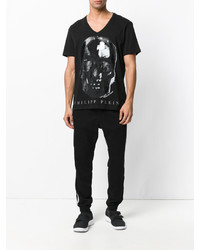 schwarzes T-Shirt mit einem V-Ausschnitt von Philipp Plein