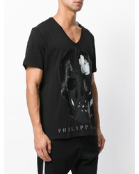 schwarzes T-Shirt mit einem V-Ausschnitt von Philipp Plein