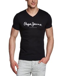 schwarzes T-Shirt mit einem V-Ausschnitt von Pepe Jeans