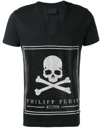 schwarzes T-Shirt mit einem V-Ausschnitt von Philipp Plein