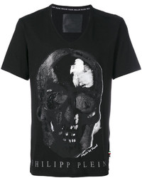 schwarzes T-Shirt mit einem V-Ausschnitt von Philipp Plein