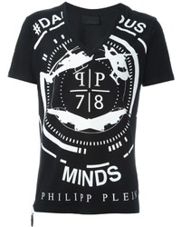 schwarzes T-Shirt mit einem V-Ausschnitt von Philipp Plein