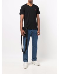 schwarzes T-Shirt mit einem V-Ausschnitt von Polo Ralph Lauren