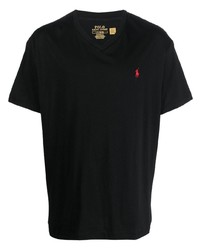 schwarzes T-Shirt mit einem V-Ausschnitt von Polo Ralph Lauren