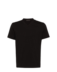 schwarzes T-Shirt mit einem V-Ausschnitt von Prada