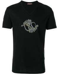 schwarzes T-Shirt mit einem V-Ausschnitt von Roberto Cavalli