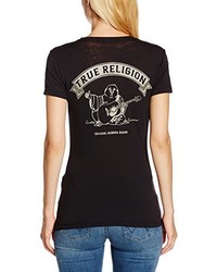 schwarzes T-Shirt mit einem V-Ausschnitt von True Religion
