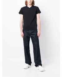 schwarzes T-Shirt mit einem V-Ausschnitt von Jil Sander