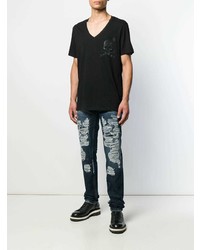 schwarzes T-Shirt mit einem V-Ausschnitt von Philipp Plein