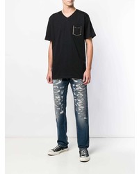 schwarzes T-Shirt mit einem V-Ausschnitt von Philipp Plein