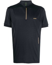 schwarzes T-shirt mit einer Knopfleiste von BOSS
