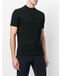 schwarzes T-shirt mit einer Knopfleiste von Paolo Pecora