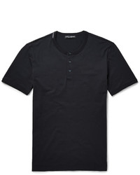 schwarzes T-shirt mit einer Knopfleiste von Dolce & Gabbana