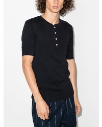 schwarzes T-shirt mit einer Knopfleiste von Schiesser
