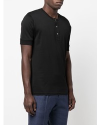schwarzes T-shirt mit einer Knopfleiste von Sunspel