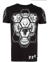 schwarzes T-shirt mit geometrischem Muster von Philipp Plein