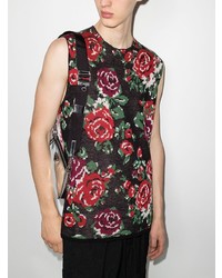 schwarzes Trägershirt mit Blumenmuster von Comme Des Garcons Homme Plus