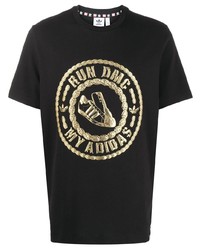 schwarzes und goldenes bedrucktes T-Shirt mit einem Rundhalsausschnitt von adidas