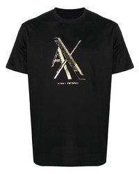 schwarzes und goldenes bedrucktes T-Shirt mit einem Rundhalsausschnitt von Armani Exchange