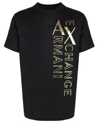 schwarzes und goldenes bedrucktes T-Shirt mit einem Rundhalsausschnitt von Armani Exchange