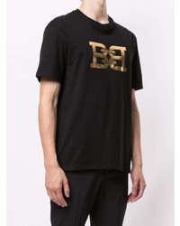 schwarzes und goldenes bedrucktes T-Shirt mit einem Rundhalsausschnitt von Bally