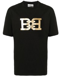 schwarzes und goldenes bedrucktes T-Shirt mit einem Rundhalsausschnitt von Bally