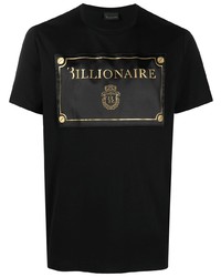 schwarzes und goldenes bedrucktes T-Shirt mit einem Rundhalsausschnitt von Billionaire