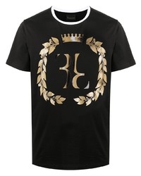 schwarzes und goldenes bedrucktes T-Shirt mit einem Rundhalsausschnitt von Billionaire
