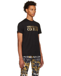 schwarzes und goldenes bedrucktes T-Shirt mit einem Rundhalsausschnitt von VERSACE JEANS COUTURE