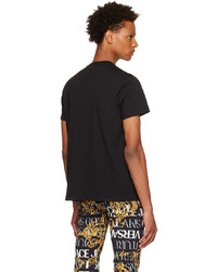 schwarzes und goldenes bedrucktes T-Shirt mit einem Rundhalsausschnitt von VERSACE JEANS COUTURE