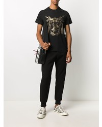 schwarzes und goldenes bedrucktes T-Shirt mit einem Rundhalsausschnitt von VERSACE JEANS COUTURE