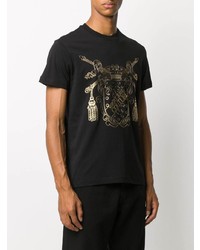 schwarzes und goldenes bedrucktes T-Shirt mit einem Rundhalsausschnitt von VERSACE JEANS COUTURE