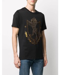 schwarzes und goldenes bedrucktes T-Shirt mit einem Rundhalsausschnitt von Roberto Cavalli