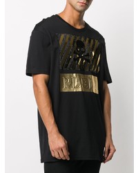 schwarzes und goldenes bedrucktes T-Shirt mit einem Rundhalsausschnitt von Philipp Plein