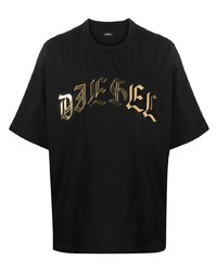 schwarzes und goldenes bedrucktes T-Shirt mit einem Rundhalsausschnitt von Diesel