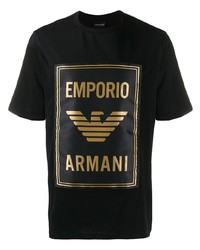schwarzes und goldenes bedrucktes T-Shirt mit einem Rundhalsausschnitt von Emporio Armani