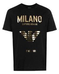 schwarzes und goldenes bedrucktes T-Shirt mit einem Rundhalsausschnitt von Emporio Armani