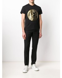 schwarzes und goldenes bedrucktes T-Shirt mit einem Rundhalsausschnitt von VERSACE JEANS COUTURE