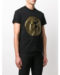 schwarzes und goldenes bedrucktes T-Shirt mit einem Rundhalsausschnitt von VERSACE JEANS COUTURE