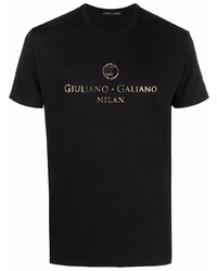 schwarzes und goldenes bedrucktes T-Shirt mit einem Rundhalsausschnitt von Giuliano Galiano